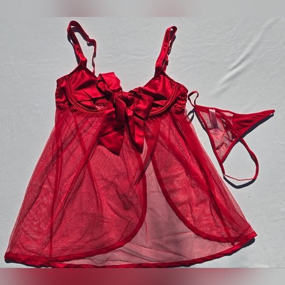 Adore Me Set Women's Bessima Red Babydoll Lingerie - Medium (With panty) NEW - Picture 6 of 11
